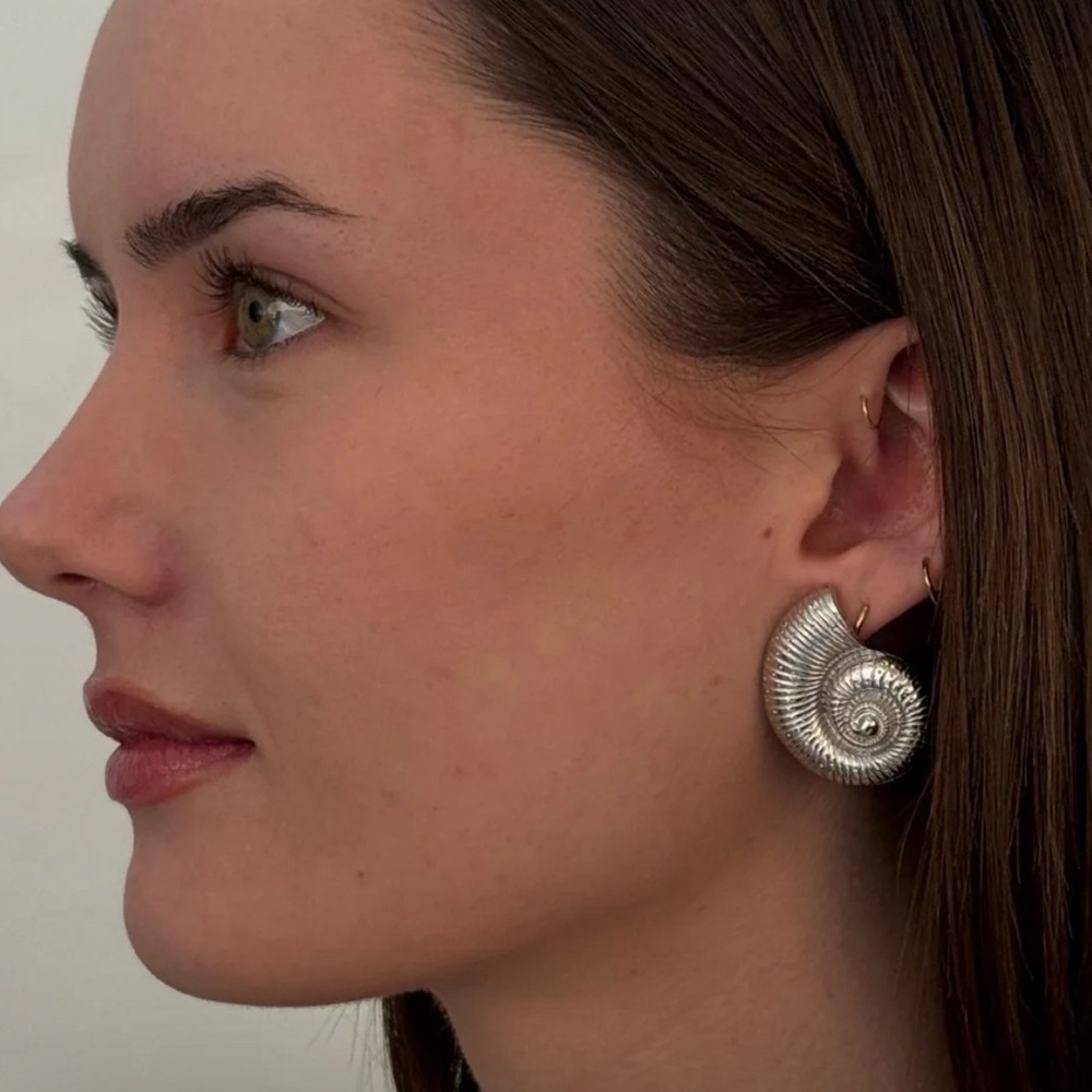Silver Conch Shell Statement Earrings